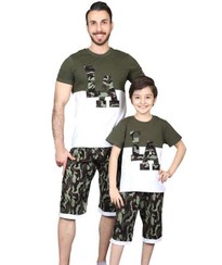 تصویر ست تی شرت و شلوارک مردانه نخی سبز ارتشی مادر Madar مدل Vicky 