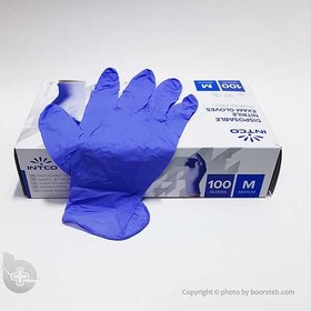 تصویر دستکش نیتریل آبی ( 100 عددی ) INTCO Blue nitrile gloves INTCO
