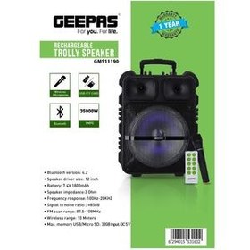 تصویر اسپیکر قابل شارژ بلوتوثی ارجینال برند geepass Geepas GMS11190 Rechargeable Trolley Speaker