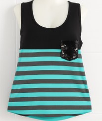 تصویر تاپ نخی سبز مشکی راه راه 