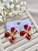 تصویر گوشواره میناکاری گل قرمز 