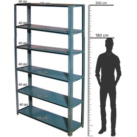 تصویر قفسه انباری 6 طبقه سایز 95×40 ارتفاع 300 