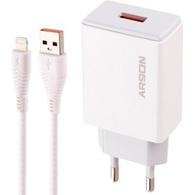 تصویر شارژر دیواری فست شارژ Arson AN-W3A QC3.0 3A 15W + کابل آیفونی Arson AN-W3A QC3.0 3A 15W Fast Wall Charger With Lightning Cable