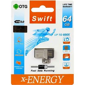 تصویر فلش مموری 64 گیگابایت ایکس انرژی مدل SWIFT USB3.0 + OTG Micro usb 64 GB X Energy Flash Memory Model SWIFT USB3.0 OTG Micro usb