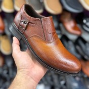 تصویر کفش مردانه چرم گاوی عسلی مدل بی بند 