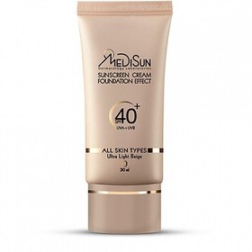 تصویر کرم ضد آفتاب بژ روشن با پوشش کرم پودر مناسب انواع پوست Medisun Medisun Light Beige Sunscreen Cream Foundation Effect Tube For All Skin Types