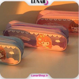 تصویر جامدادی فانتزی تک زیپ شفاف طرح دختر Transparent Single-Zipper Pencil Case with Girl Design