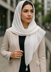 تصویر شال سفید ساده زنانه | شال سبک و شیک برای مهمانی و روزمره 