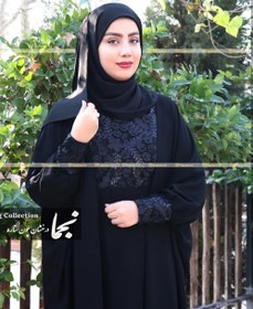 تصویر عبا مجلسی مشکی کرپ عبایی مدل بلک رز نجما - مشکی / سایز ا Black Rose Abaya Black Rose Abaya