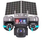 تصویر دوربین مینی اسپیددام 2 پنل 3 موتوره(هر لنز یک موتور مجزا)3PTZ سیمکارتی سولار خورشیدی 3 لنز 15 مگاپیکسل V380 PRO L12H 