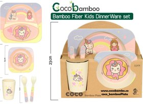 تصویر ست ظرف غذای بامبو کودک ۵تیکه کوکو coco bamboo طرح یونیکورن unicorn 