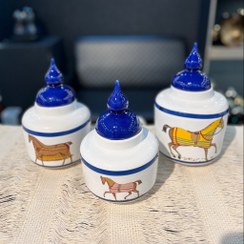 تصویر جینجر جار سه سایز مدرن سفید سرمه ای 