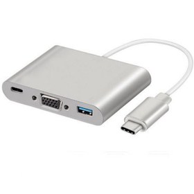 تصویر مبدل USB C به USB 3.0/VGA/USB C - نقره ای 