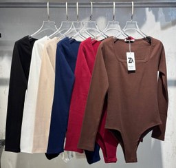 تصویر بادی یقه خشتی | فری سایز تا ۴۶ - کرمی 