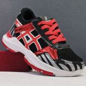 تصویر کفش اسپرت بچه گانه آسیکس سایز ۲۶ تا ۳۵ رنگ مشکی قرمز 