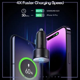 تصویر شارژر فندکی دو پورت 70 وات جویروم JOYROOM 70W Digital Display Car Charger JR-CCD02 