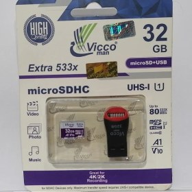 تصویر کارت حافظه micro sd برند Vicoo مدل U1 Plus ظرفیت 32G به همراه خشاب USB 