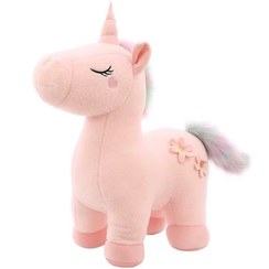 تصویر عروسک اسب تک شاخ گلدار ارتفاع 30 سانتی متر عروسک پولیشی یونیکورن گل دار