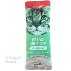 تصویر پودینگ بستنی گربه CREAM CAT TREAT US PET طعم ماهی کد و گوشت 55g 