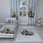 تصویر ست اتاق کودک روتختی، پرده و فرشینه طرح تدی کلاسیک 