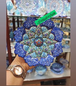 تصویر بشقاب ۱۶سانتی میناکاری روی مس 16 cm enameled plate on copper