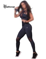 تصویر ست نیمتنه لگ تور دار ورزشی زنانه GYM SHARK ا GYM SHARK womens net leg bra set GYM SHARK womens net leg bra set