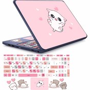 تصویر استیکر لپ تاپ مدل cute cat 02 مناسب برای لپ تاپ 15 تا 17 اینچ به همراه برچسب حروف فارسی کیبورد 