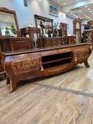 تصویر میز تلویزیون چوب راش مدل خمره ای کمددار طول ۲ متر 