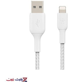 تصویر کابل شارژ آیفون USB-A به لایتنینگ با روکش بافته بلکین مدل CAA002bt2MWH CAA002bt2MWH