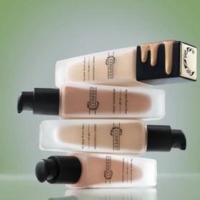 تصویر کرم پودر پمپی شیشه ای کانفست SPF 30 بدون چربی با نمای مات - 20 confest liquid pump foundation spf 30 matte and soft