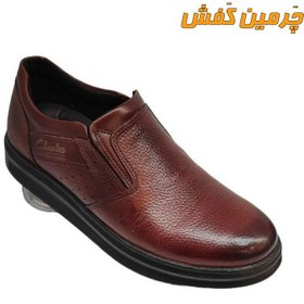 تصویر کفش چرم اداری و رسمی مردانه کلارک clarks زیره پی یو بدون بند کد 7199 