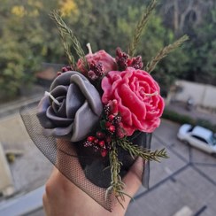 تصویر دسته گل شمع کوچ‌ک قرمز طوسی شیک candle