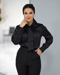 تصویر شومیز زنانه السانا مدل ۱۴۱۱ ساتن رنگبندی مشکی، سفید و کرم 