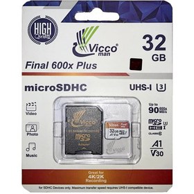 تصویر کارت حافظه microSDHC ویکومن مدل 600X کلاس 10 استاندارد UHS-I A1 سرعت 90MBps ظرفیت 32 گیگابایت به همراه آداپتور SD 