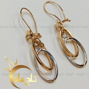 تصویر گوشواره آویز حلقه ای دو رنگ طلا تاج ماه 