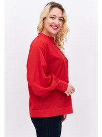 تصویر بلوز زنانه آستین بلند یقه بلند، قرمز برند french connection Women High Neck Long Sleeves Solid Blouse, Red