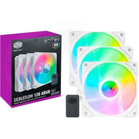 تصویر فن کیس کولر مستر 12*12 Cooler Master SICKLEFLOW 120 ARGB White بسته 3 عددی Cooler Master SICKLEFLOW 120 ARGB White 3IN1 Case Fan