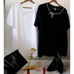 تصویر تیشرت نخی زنانه و دخترانه خاص مروارید دار سفید 