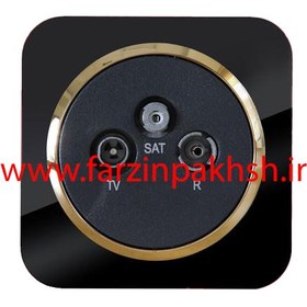 تصویر کلید و پریز دلند مدل آدا پلکسی مشکی زه طلایی Deland switches and sockets Ada Black Gold Plexi