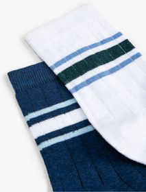 تصویر خرید اینترنتی جوراب رسمی و روزمره مردانه سرمه‌ای کوتون 3SAM80126AA ا 2'li Soket Çorap Seti Şerit Detaylı 2'li Soket Çorap Seti Şerit Detaylı