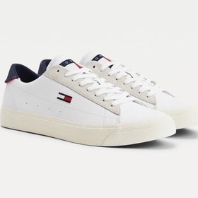 tommy badge vulcanised leather trainers