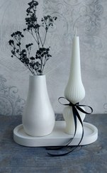 تصویر ست دکوری سنگ مصنوعی و شمع تزئینی مدل لاترن سفید 