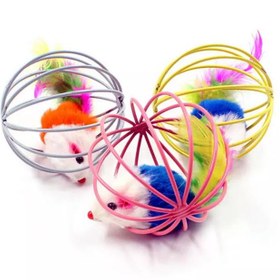 تصویر اسباب بازی گربه مدل موش در قفس Mouse model cat toy in a cage