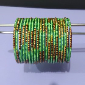 تصویر النگوی شیشه ای سبز زمردی هندی سایز 2 (24 عدد 280 هزار) 