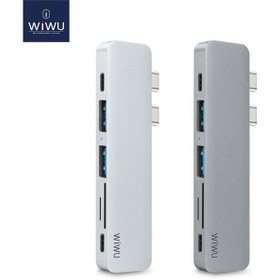 تصویر هاب تایپ سی 7 پورت ویوو WiWU T8 usb 3.0 connector type-c hub(PD/micro SD/SD Card slot/USB 3.0 port /HDMI) 