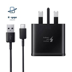 تصویر شارژر دیواری اورجینال فست سامسونگ 3پین Samsung Fast Charging Adapter 3 PIN EP-TA200 همراه با کابل 