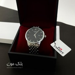 تصویر ساعت مچی مردانه کلاسیک تیسوت مدل TISSOT نقره ای صفحه مشکی 