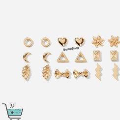 تصویر گوشواره دخترانه ۹ عددی SHEIN ا Heart & Snowflake Stud Earrings 9 pairs Heart & Snowflake Stud Earrings 9 pairs