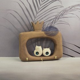 تصویر جا کلیدی چوبی گربه جفتی کوچک کاظمی 