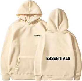 تصویر FOG Essentials Hoodie Fear of God Men’s Sweatshirts Long Sleeve Pullover Hoodie Hooded Jacket Drawstring Hoody Tops With Pockets and Letter Print,Lightweight Beige-L 